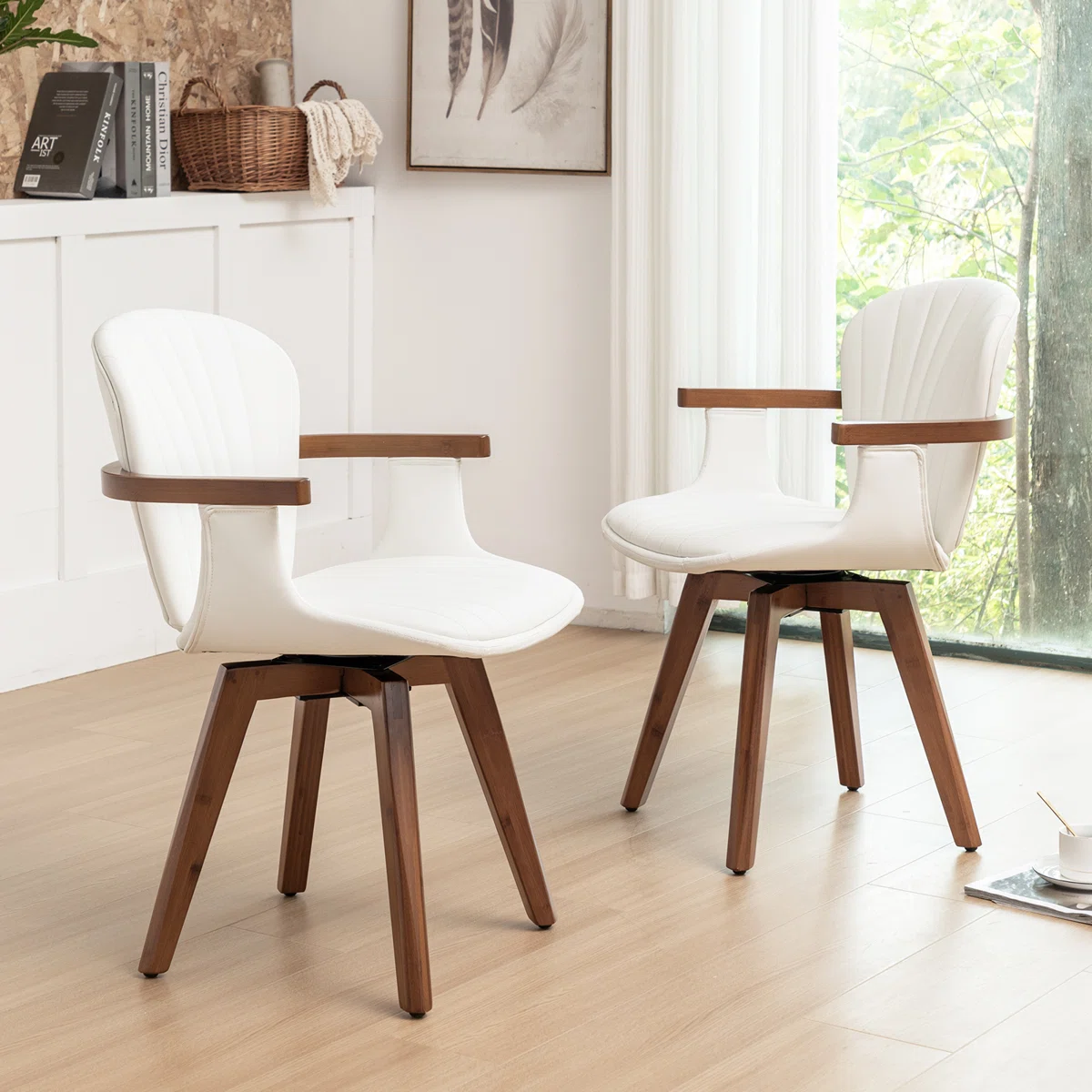 Karez 21.2" W Faux Leather Swivel Modern Dining Chair