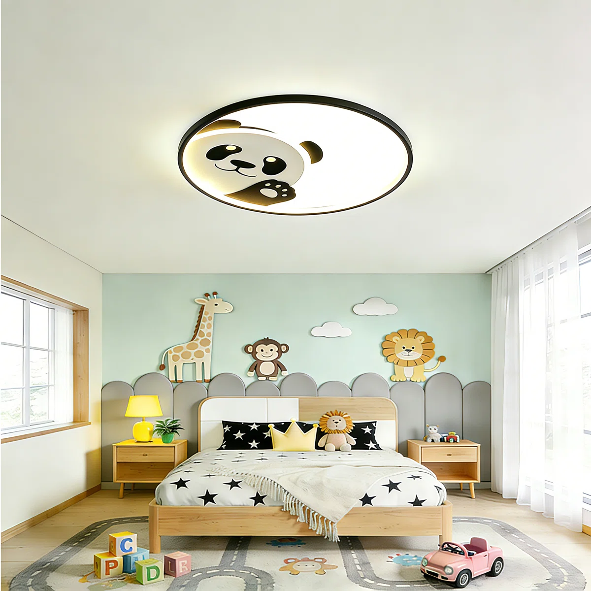 Panda LED Flush Mount Light, Remote Dimmable for Children's room