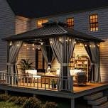 incomplete 12 x 12 FT Hardtop Aluminum Gazebo with Double-Layer Steel Roof, Outdoor Patio Gazebo with Mosquito Netting, Privacy Curtains & Ceiling Hooks