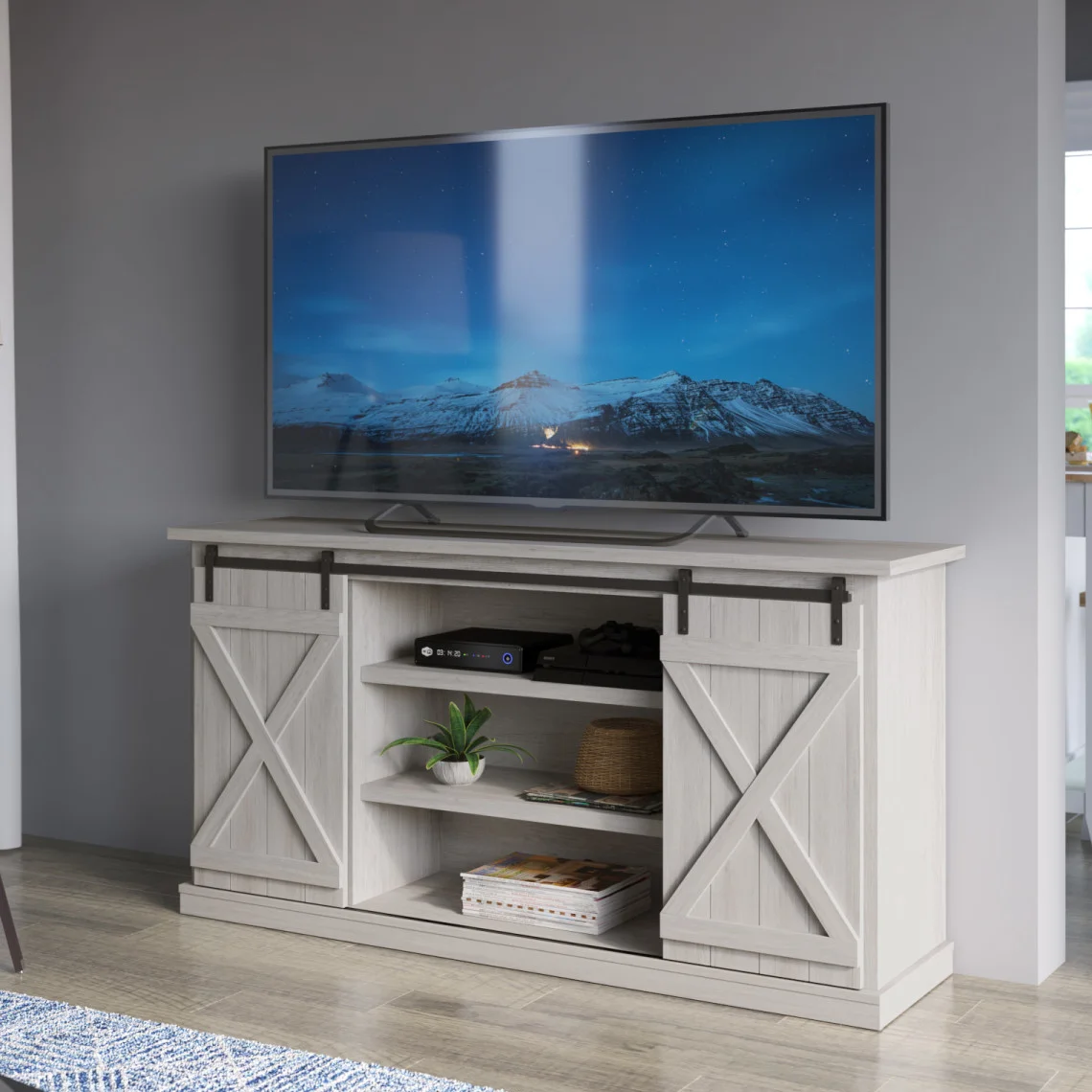 Lorraine TV Stand with Sliding Barn Doors