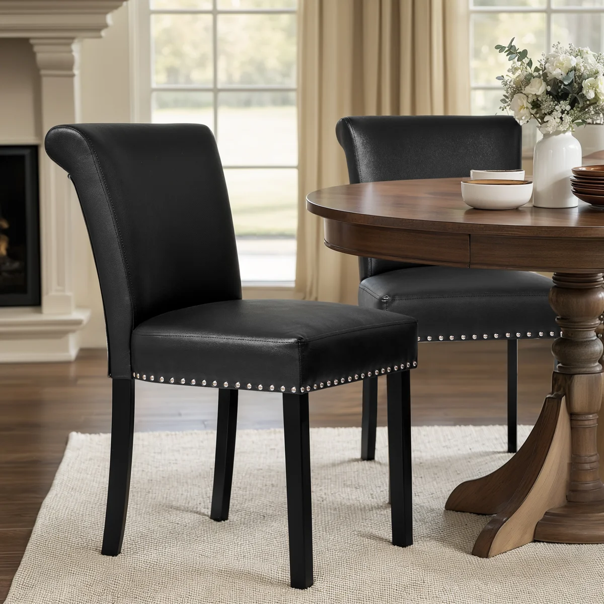 Momordique Nailed Trim Faux Leather Waterproof Upholstered Parsons Dining Chairs