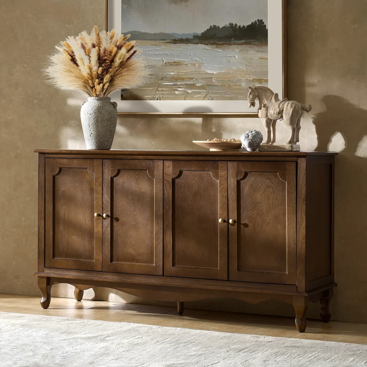 Agnes 58" W Transitional 4 Door Sideboard with Cable Management and Adjustable Shelves