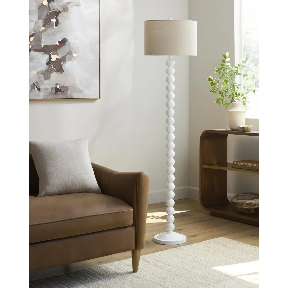 Dygall Painted Resin Floor Lamp with Linen Drum Shade