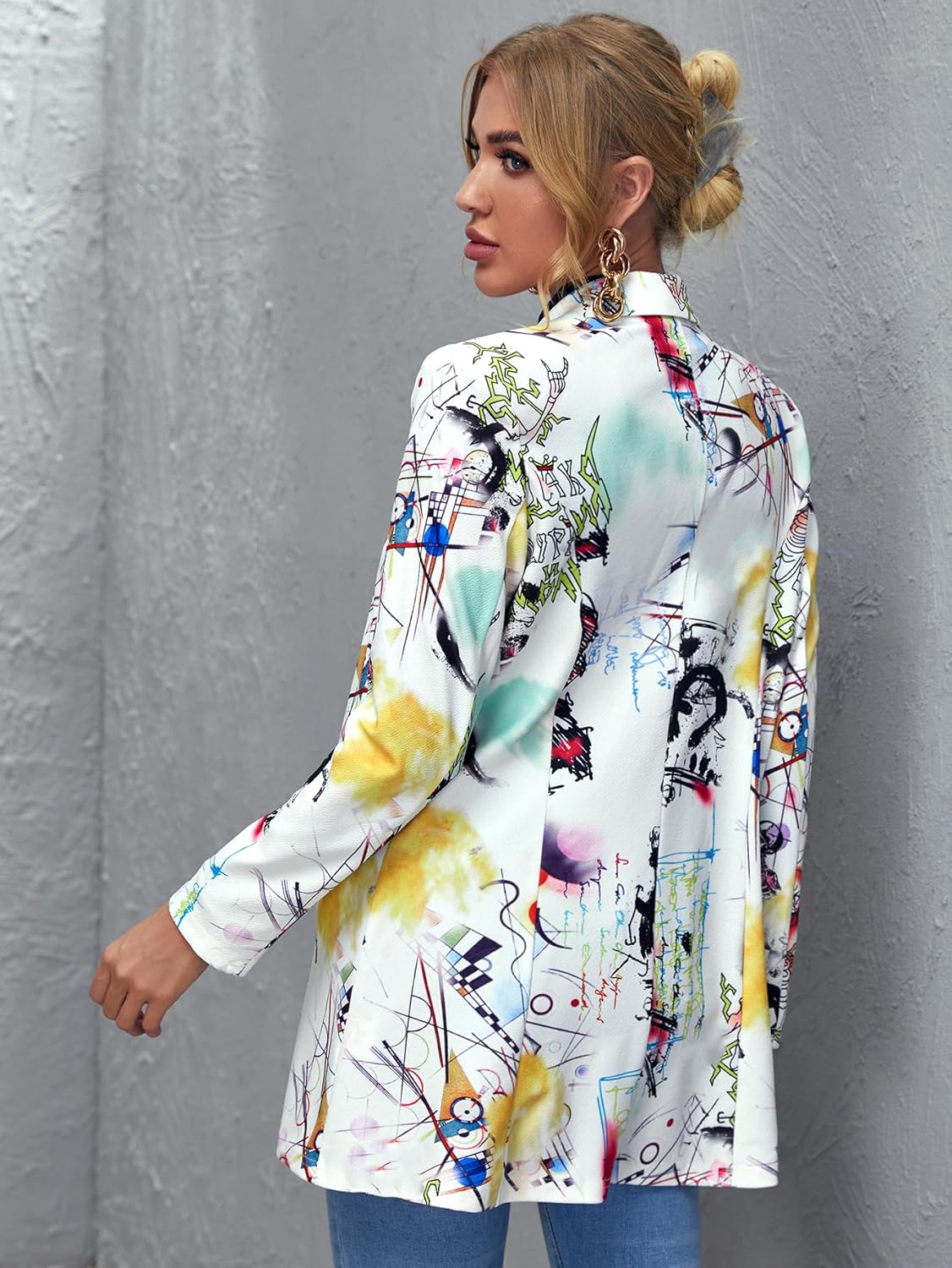 Floerns Women's Casual Long Sleeve Graphic Colorful Blazer Work Suit Jackets X-Large A Multi 1