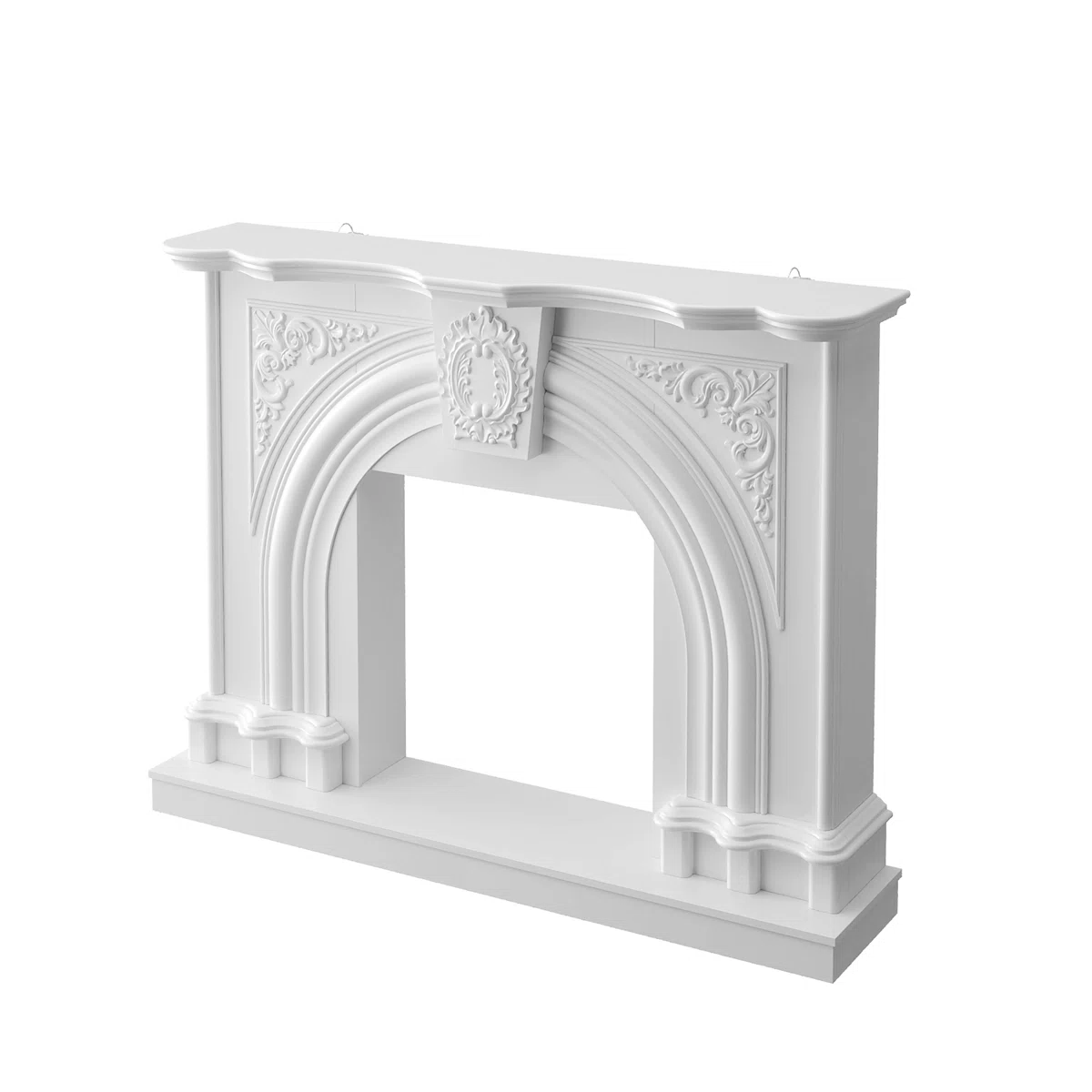 Traditional White Painted Wood Fireplace Mantel Surround With Ornate Carved Details
