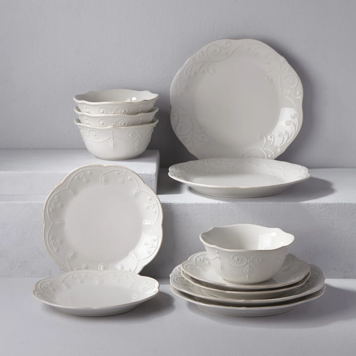 French Perle White 12-Piece Dinnerware Set