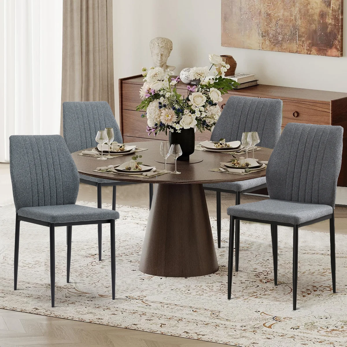 Modern Metal Frame Side Chair Upholstered Dining Chairs