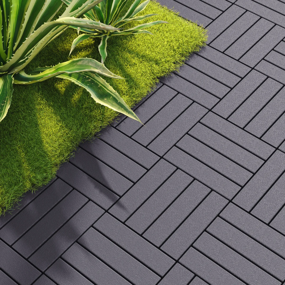 12 In.W X 12 In. L Outdoor Striped Pattern Square Plastic Interlocking Flooring Deck Tiles (Pack Of 44 Tiles)