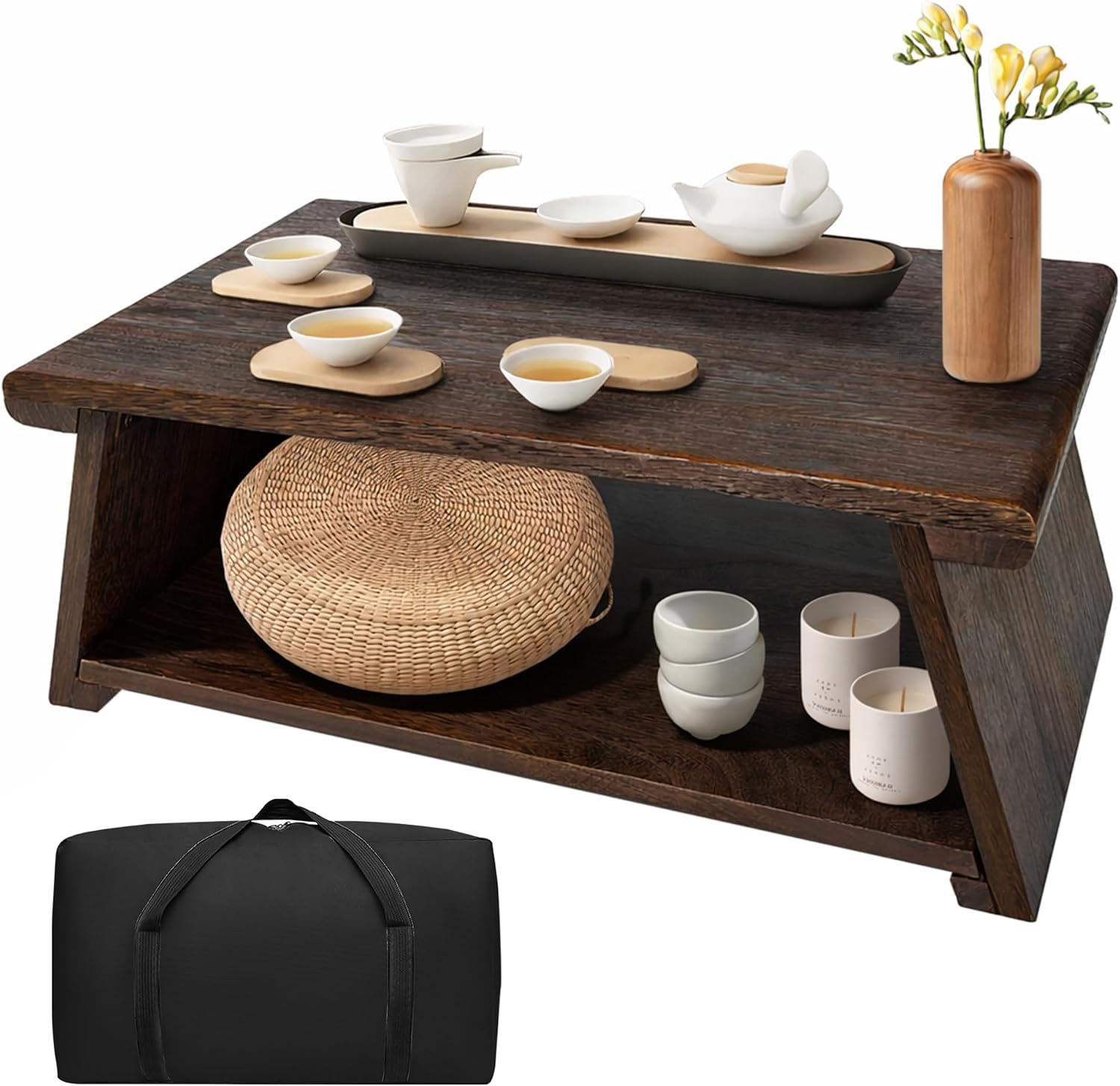 Koretech Japanese Low Floor Meditation Table Altar with Storage