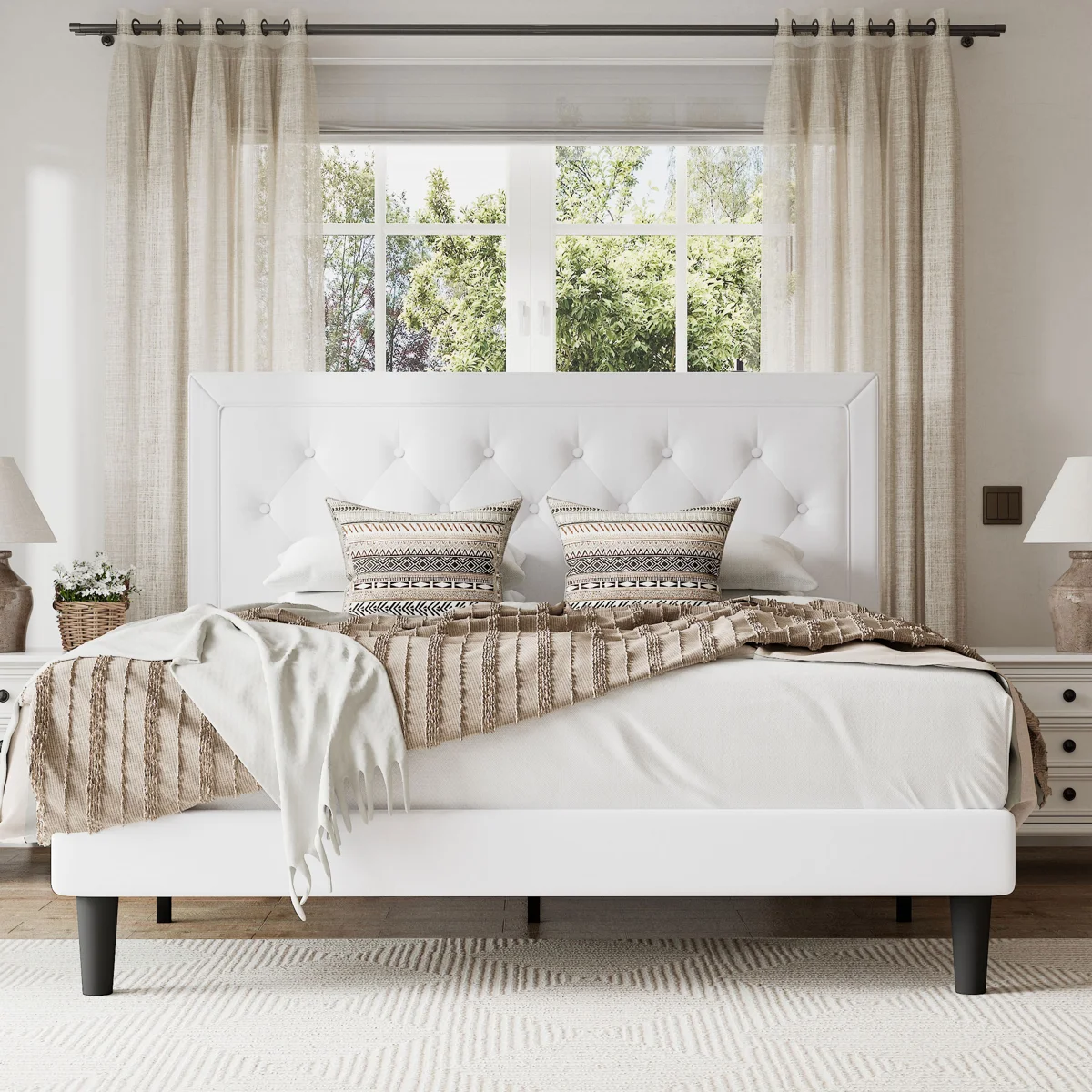 Hegg Velvet Tufted Upholstered Platform Bed with Wood Slats Headboard Included