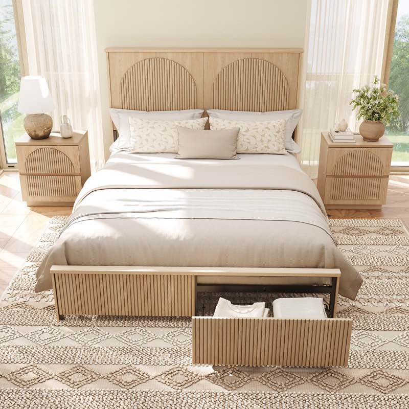 (“Incomplete”) Designer Curved Three-dimensional Texture High-back Storage Bed
