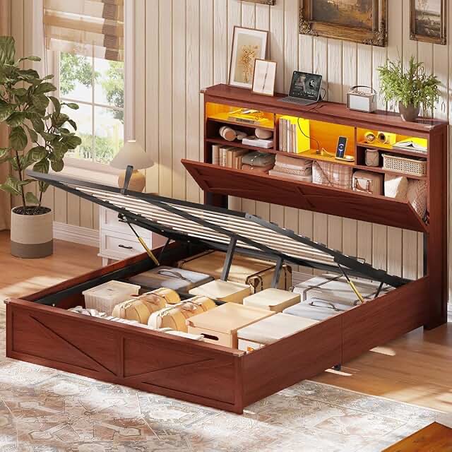 (NOT COMPLETE ONLY BOX B )Farmhouse Bed Frame with Hydraulic Lift Storage \u0026 Hidden Storage Headboard