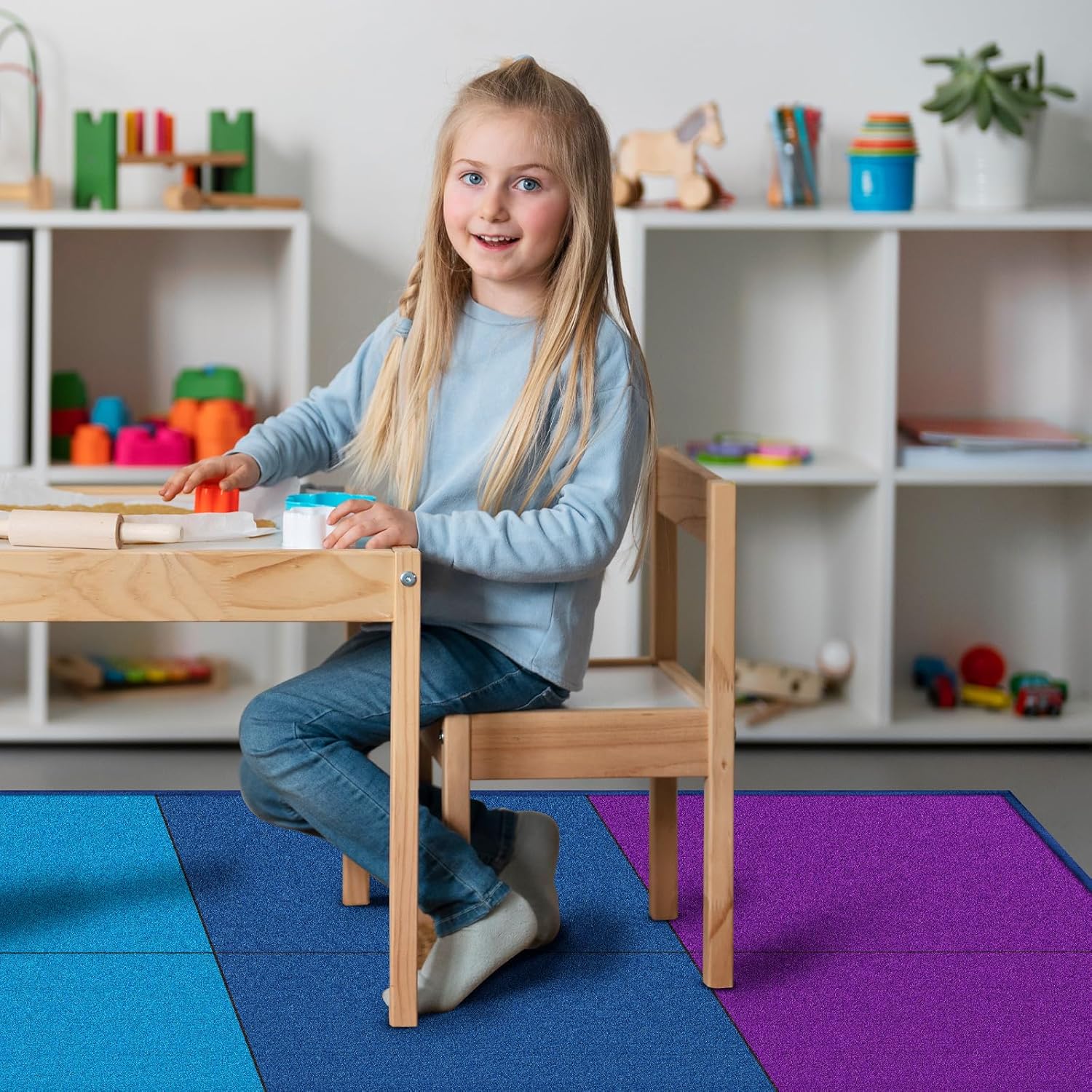 6.5x12.5ft Colorful Classroom Rug, Washable Kids Area Rug for Classroom, Classroom Carpet Elementary for School, Nursery, Non-Slip Educational Learning Mat, Rainbow, 152x79 inch, 28 Seats