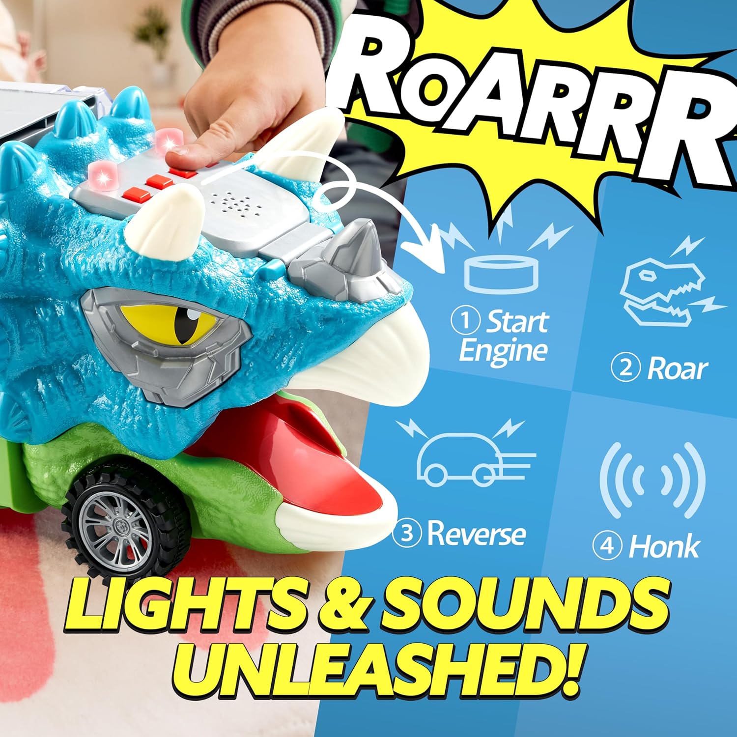JOYIN 13 in 1 Dinosaur Toys for Kids 3-5, Triceraptor Dinosaur Truck with 12 Pull Back Cars, Birthday Gifts Toys for 3 4 5+ Year Old Boy, Transport Carrier Truck for Toddlers 3-4 Years Triceratops Truck