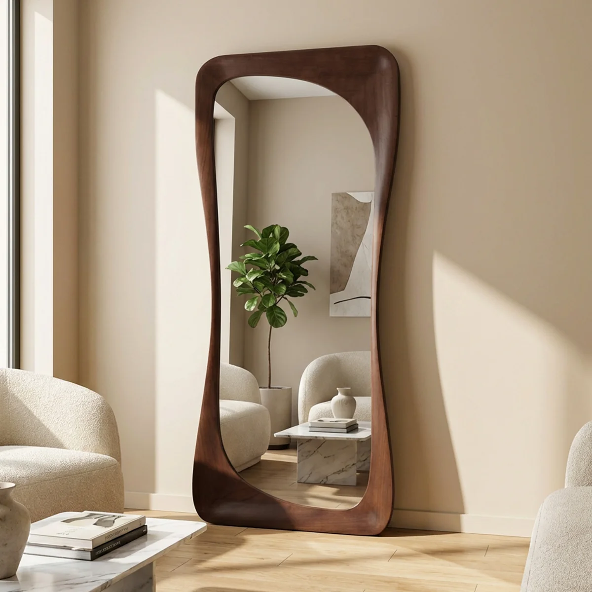 31.5 in. W x 71 in. H Curved Solid Wood Framed Floor Mirror