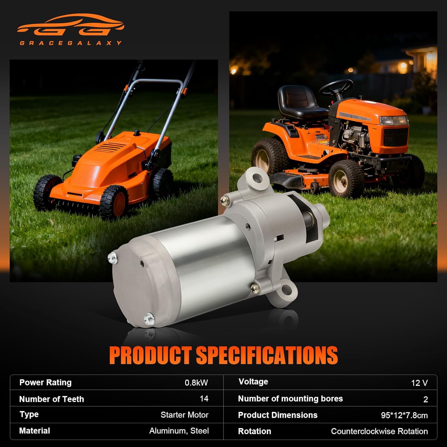 Starter Motor Compatible with Craftsman, Troy Bilt, Yard Man, MTD, Cub Cadet Lawn Mower & Tractor – Replaces 13A2785S001, 13A2775S000, 13A226JD000, 751-12207 – 0.8kW, 14-Tooth, 12V