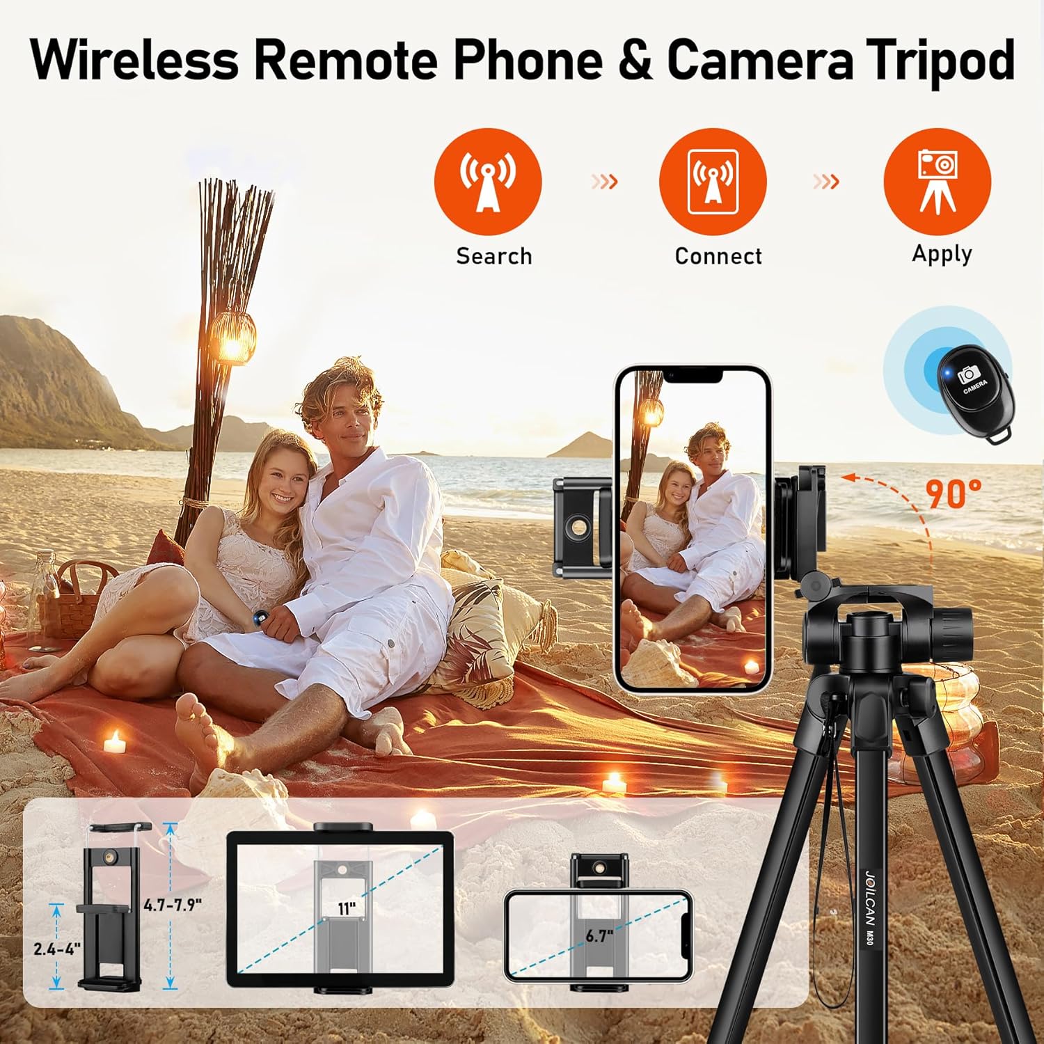 JOILCAN Camera Tripod, 68 Tablet Tripod Stand for Phone Cameras, Travel Tripods Compatible with iPad iPhone DSLR SLR Projector, Cell Phone Tripods Stand with Remote/Travel Bag / 2 in 1 Mount 68 Black