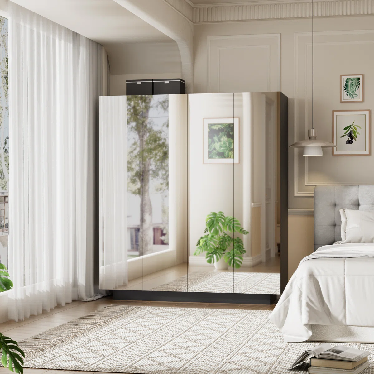 4-Door Armoire with High Gloss Finish and LED Lights