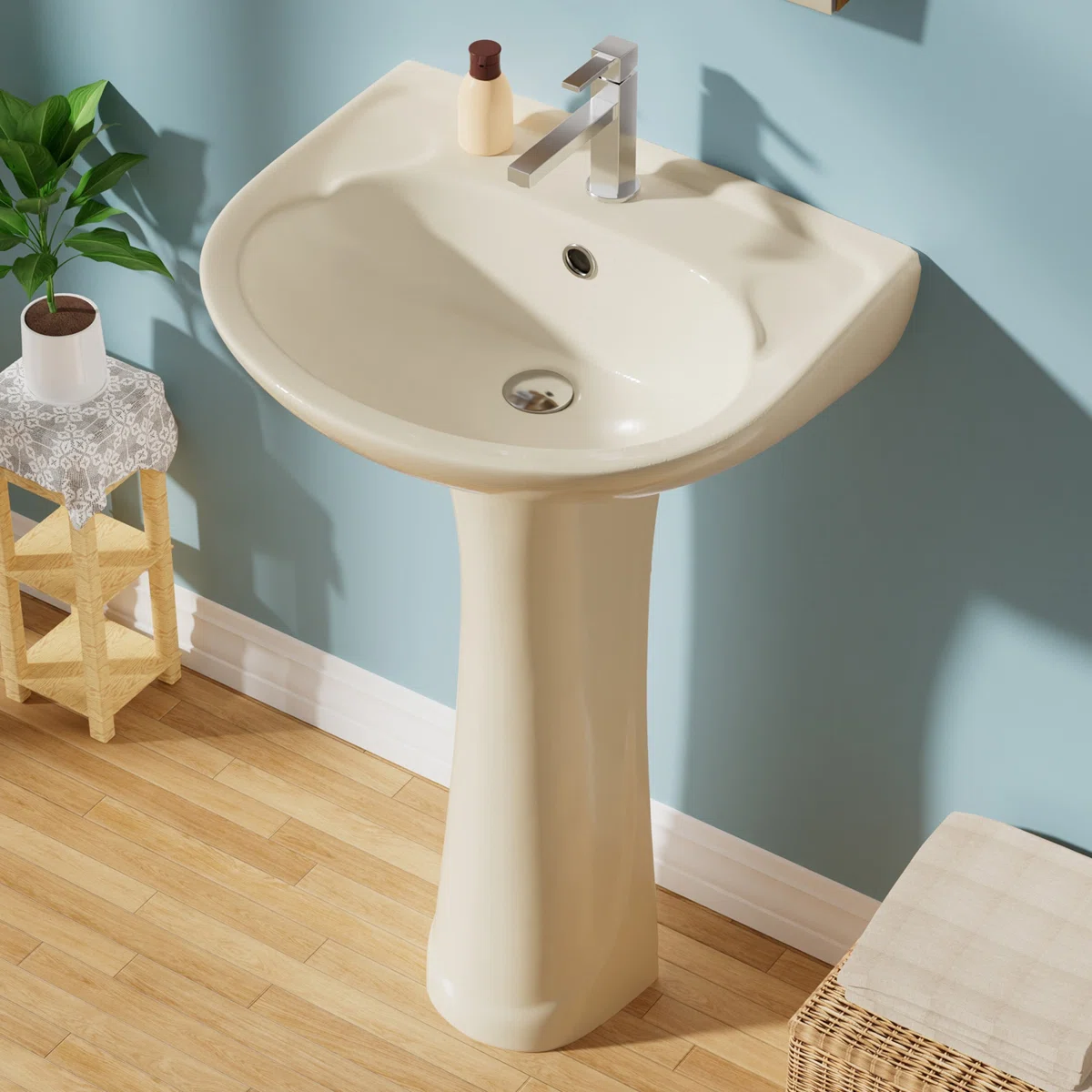 20" W x 16.5" D Pedestal Sink U-Shaped Vitreous China with Single Faucet Hole and Overflow