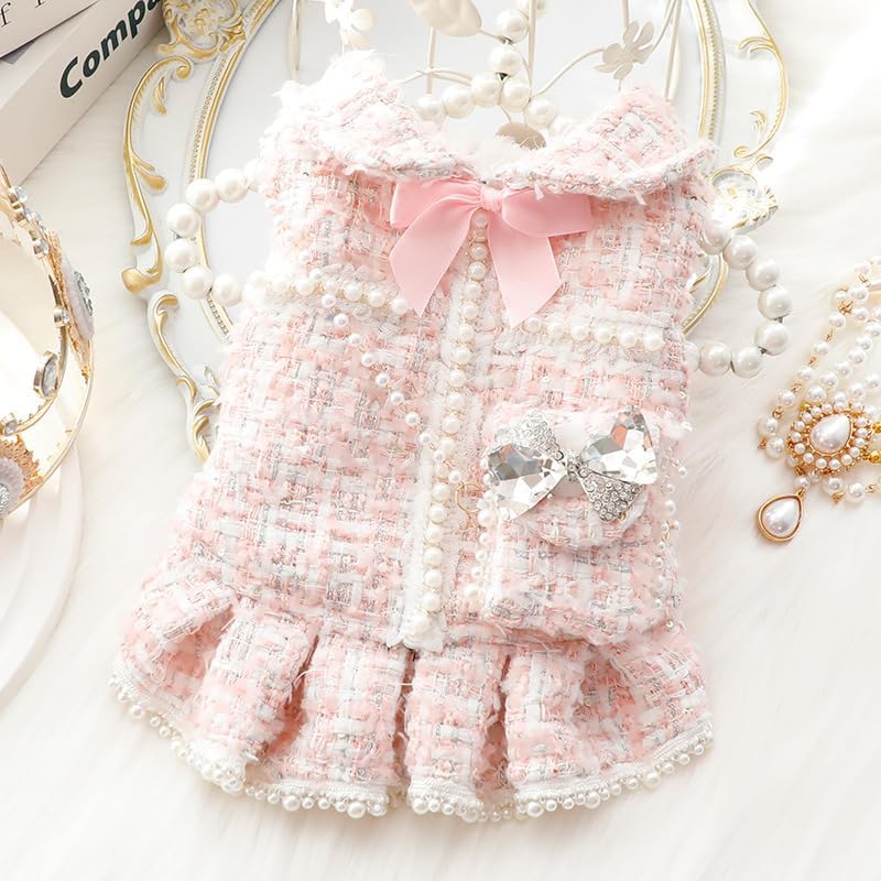 Dog Princess Dresses for Small Dogs Lolita Clothes Tweed Costume White Pet Girl Cute Coat Outfits Fall Costumes (M,Pink) M Pink