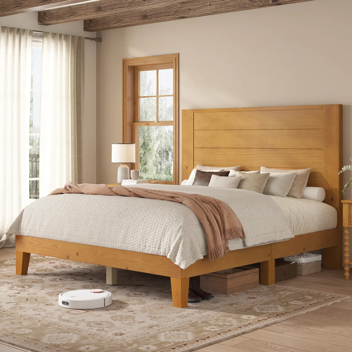 Bilal Solid Wood Platform Bed Frame With 47.2'' Headboard