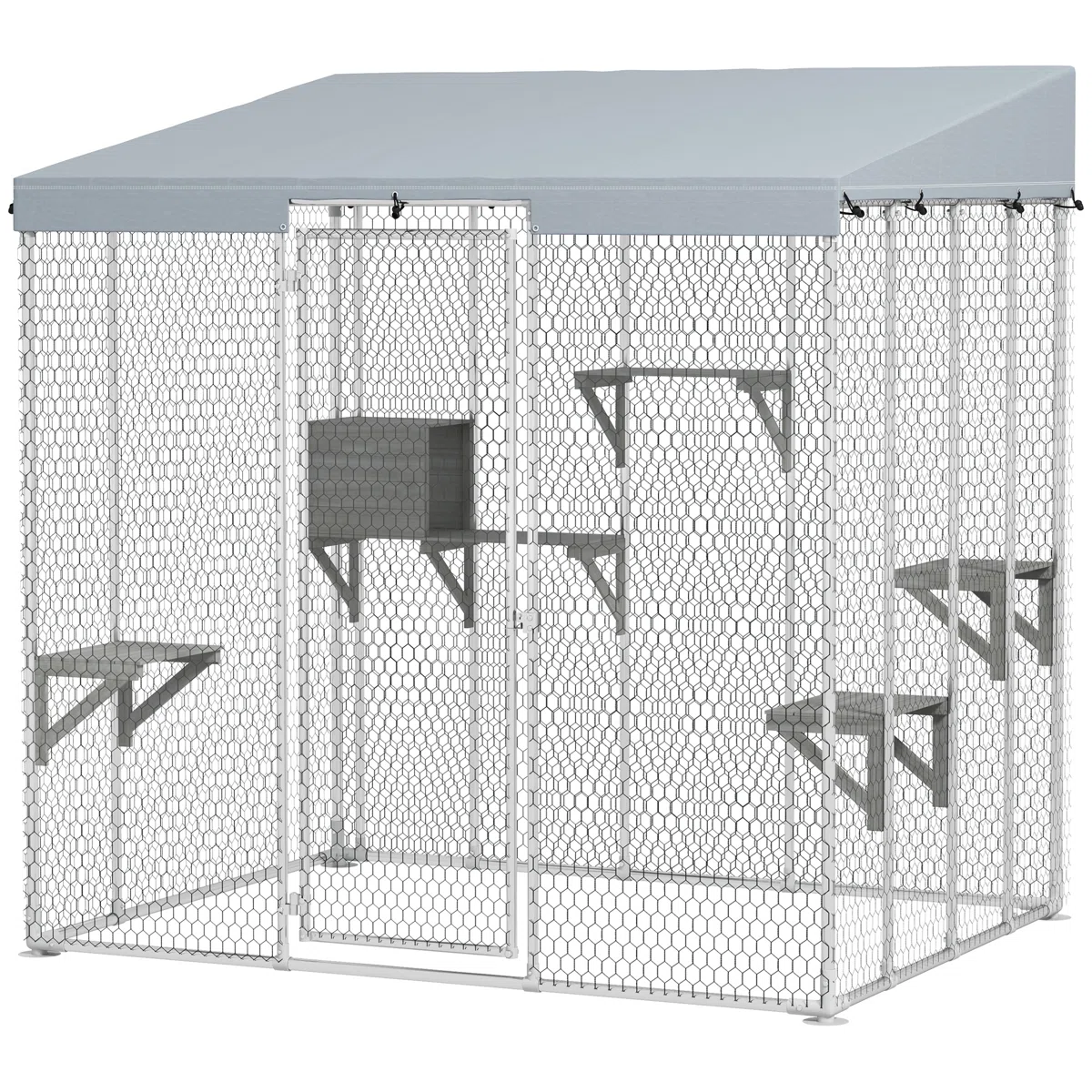Large Catio Outdoor Cat Enclosure, Galvanized with 420D Waterproof Canopy for 1-3 Large Cat Silver 1/2