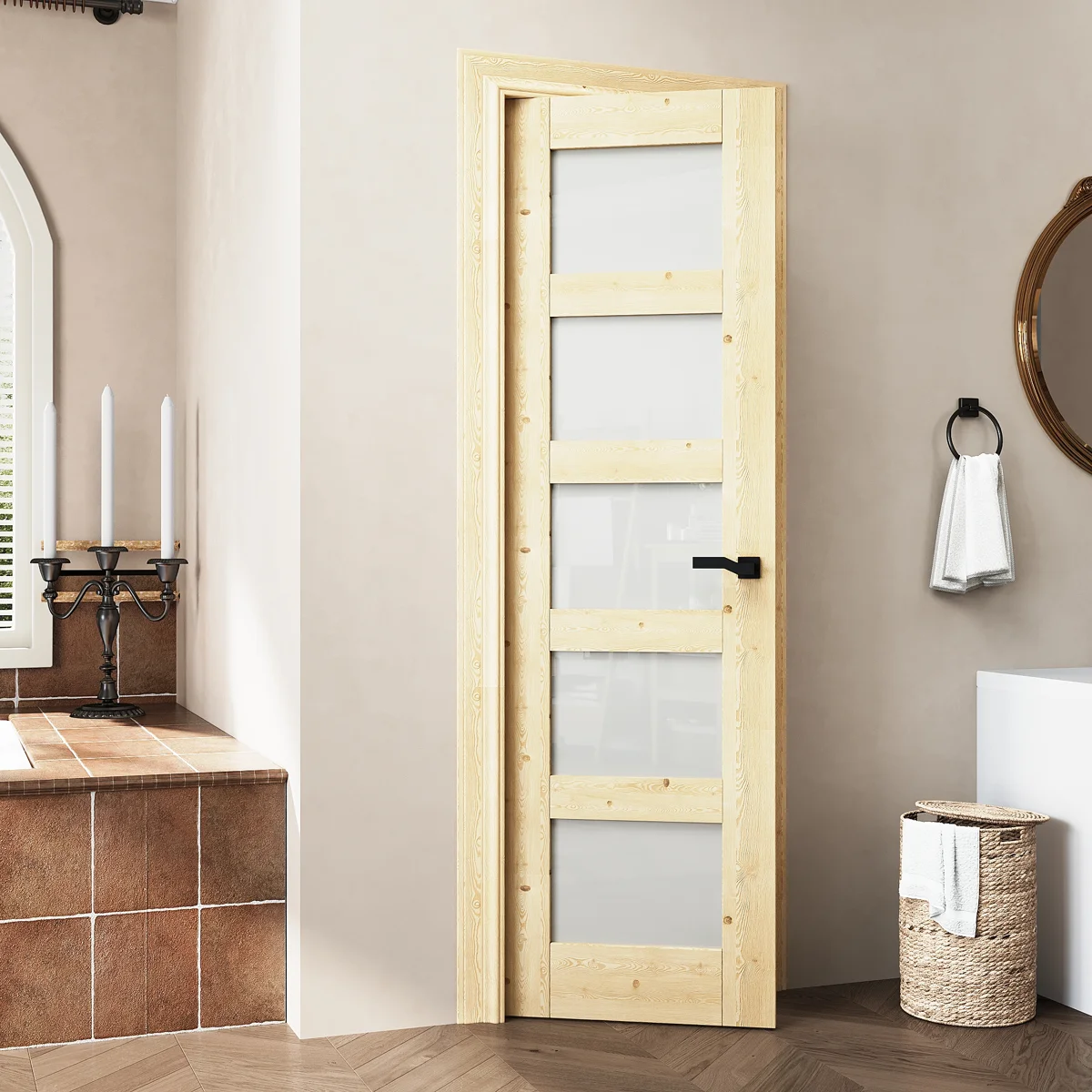 Interior Frosted Door 5-Lite Solid Core Pantry Slab Door Primed Standard Door For French Bathroom Doors