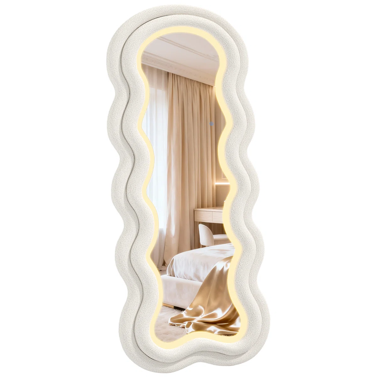 Wavy Mirror 63"× 24" Full Length, Body Length Mirror with Three-Color Adjustable Light Strip for Bedroom/Dressing Room/Living Room