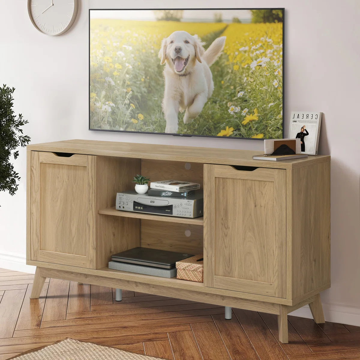 Nordica TV Stand for 65 Inch TV, Modern Entertainment Center with Storage Cabinets and Open Shelves, Wooden Media Console Table for Living Room, Bedroom, Small Spaces