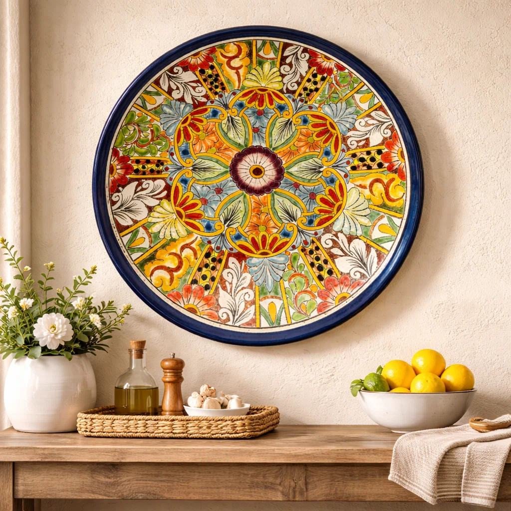 San Miguel Medallion Decorative Plate, Hand Painted High Fired Talavera Wall Plate-large Size