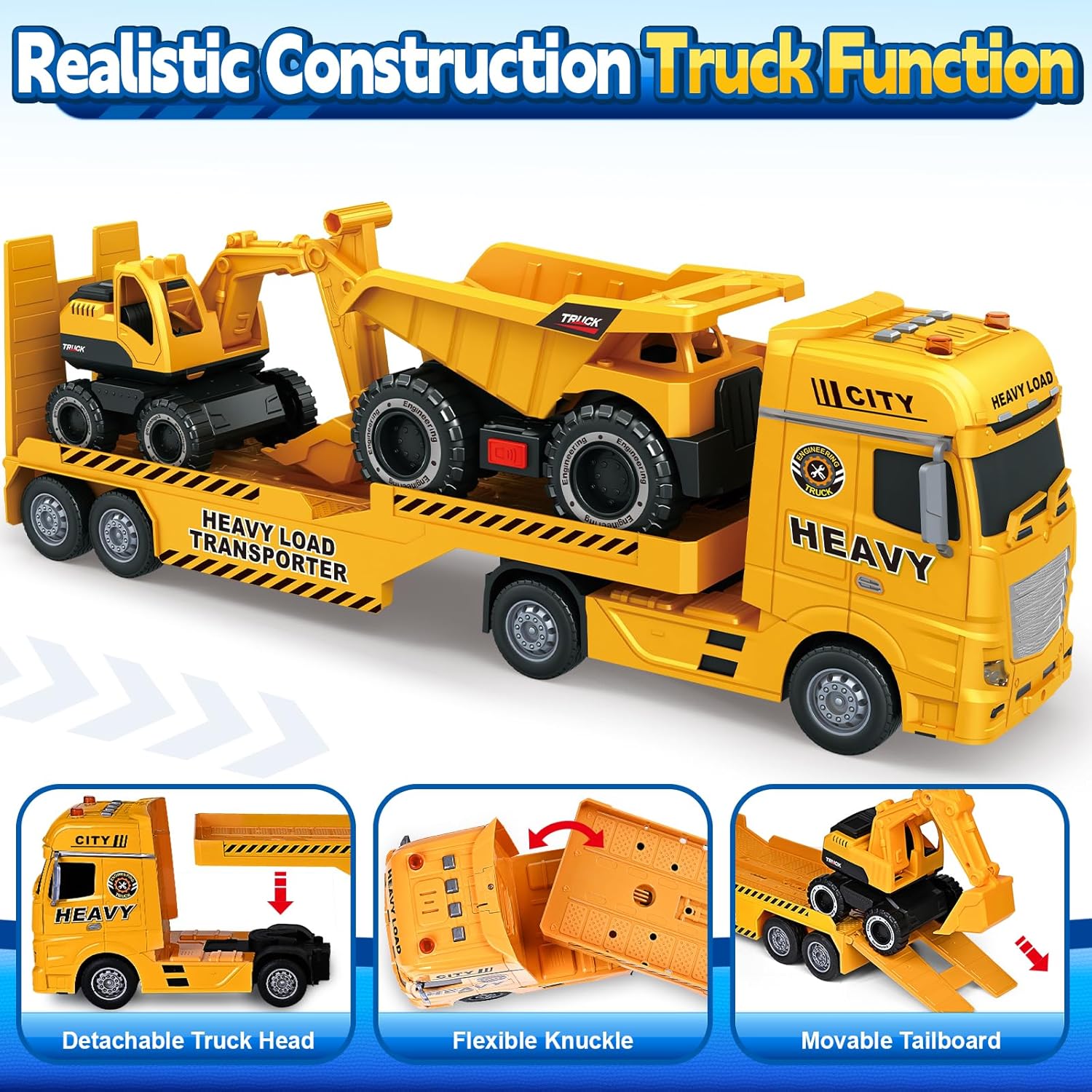 SpringFlower 3 4 5 6 Toddler Boy Toys, 25 Construction Carrier Toy with Excavator and Dump Truck,3 in 1 Truck, Christmas Birthday Gifts for Kids 3 4 5 6 Years Old Construction Truck