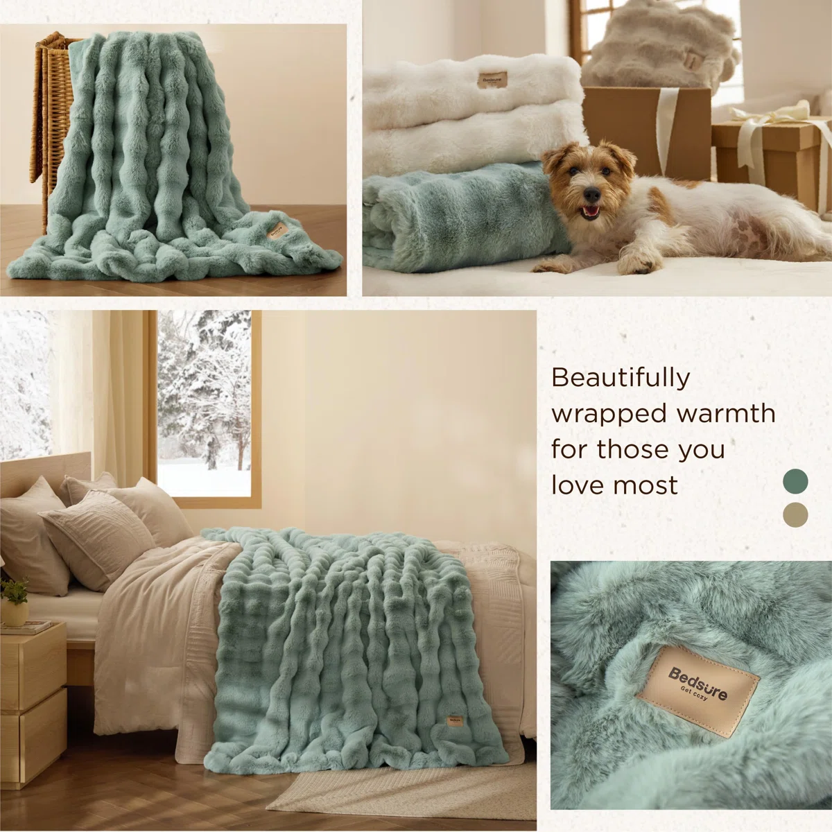 Bedsure Fluffy Faux Fur Throw Blanket for Couch Bed Sofa Chair, Soft Fuzzy Bubble Blanket Home Decor Gifts for Bedroom Living Room, Thick Warm Furry Cozy Gifts 50x60 Inch