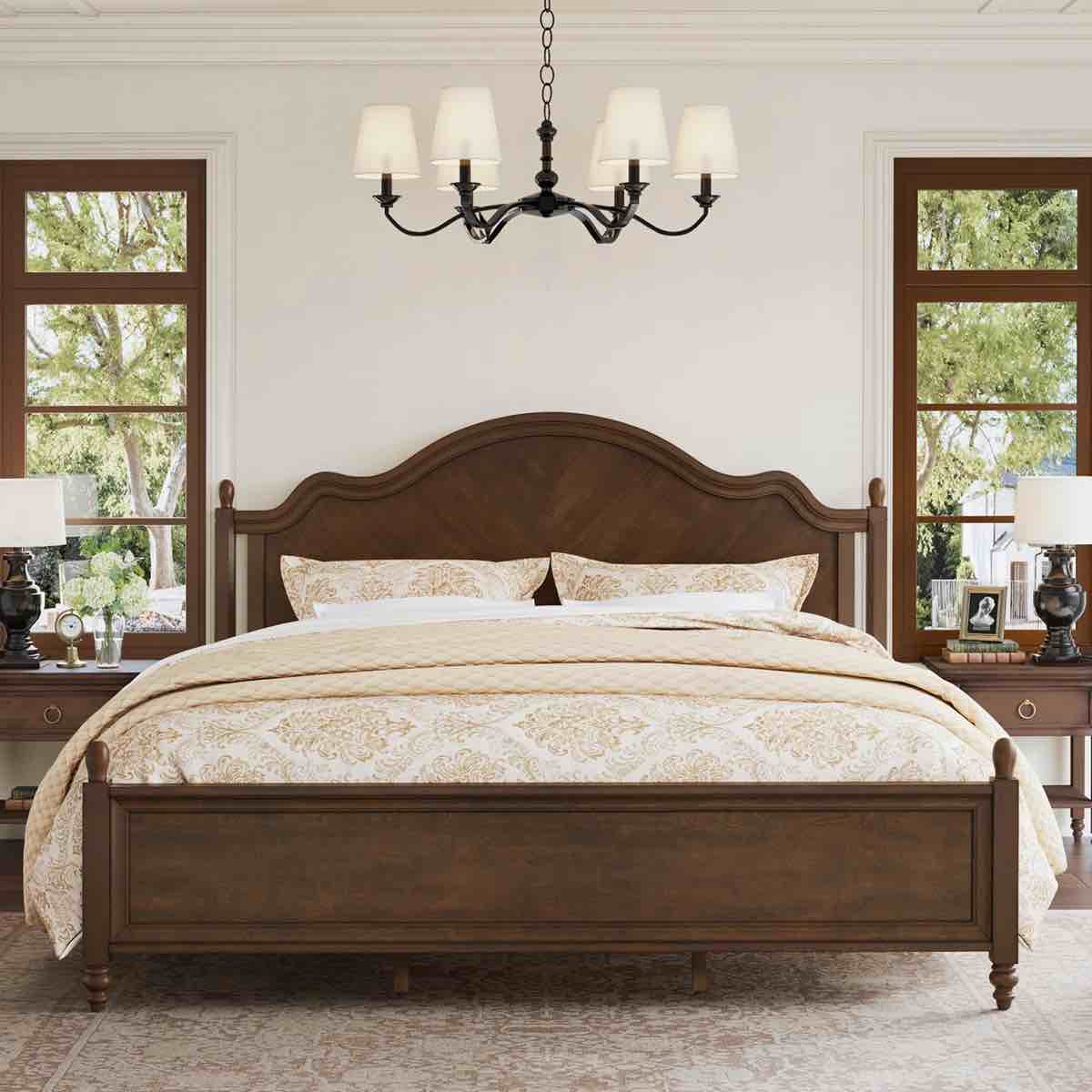(Incomplete ONE BOX- NO HEADBOARD)Mid-Century Modern Solid Wood Bed FrameÂ With Herringbone-Inspired Pattern Headboard