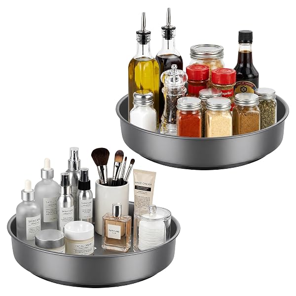 Idymere Metal Lazy Susan Turntable Organizer (Gunmetal Gray), 2 PCS