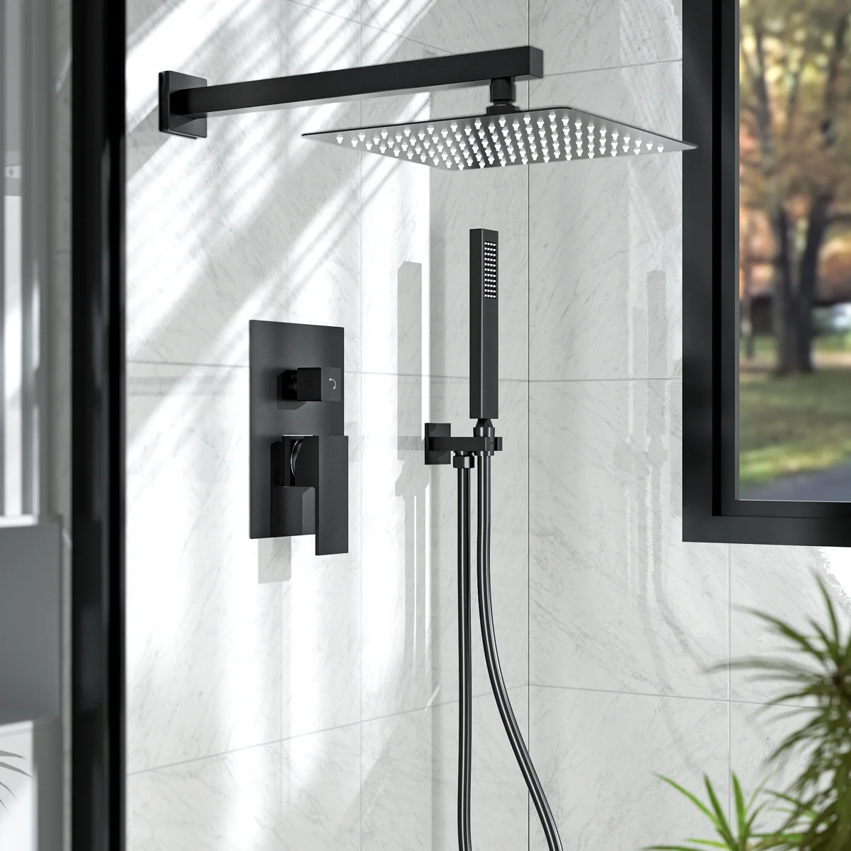10" High Pressure Rainfall Shower System, Wall Mount Shower Faucet Set with Handheld Spray