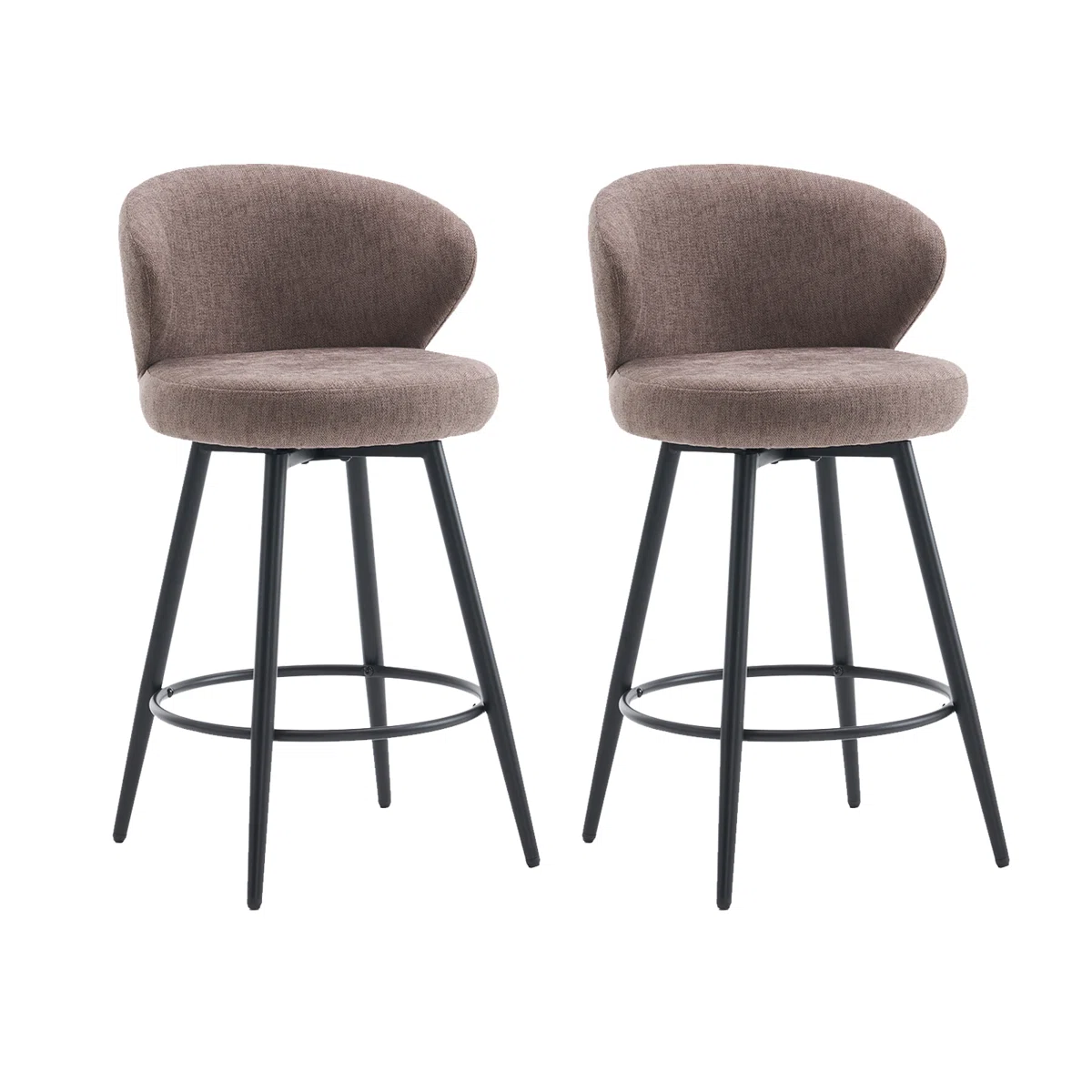 360° Swivel Modern Bar Stool, 26" Upholstered Counter Height Bar Stools With Wingback, Soft Linen Fabric, Counter Chairs With Arm For Kitchen Island Or Home Bar