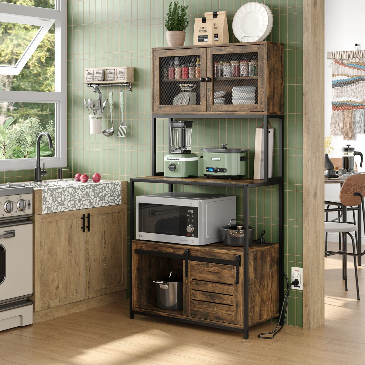 (Box 2)Nyyear 63'' Tall Kitchen Pantry with Outlet,Kitchen Hutch,Kitchen Coffee Bar Cabinet with Microwave Shelf
