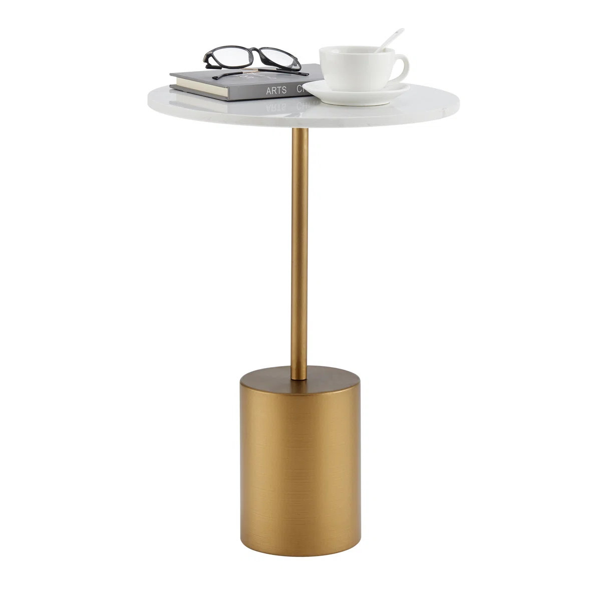 Julianna Midcentury Modern Accent Table with Gold Metal Base and Genuine Marble Tabletop