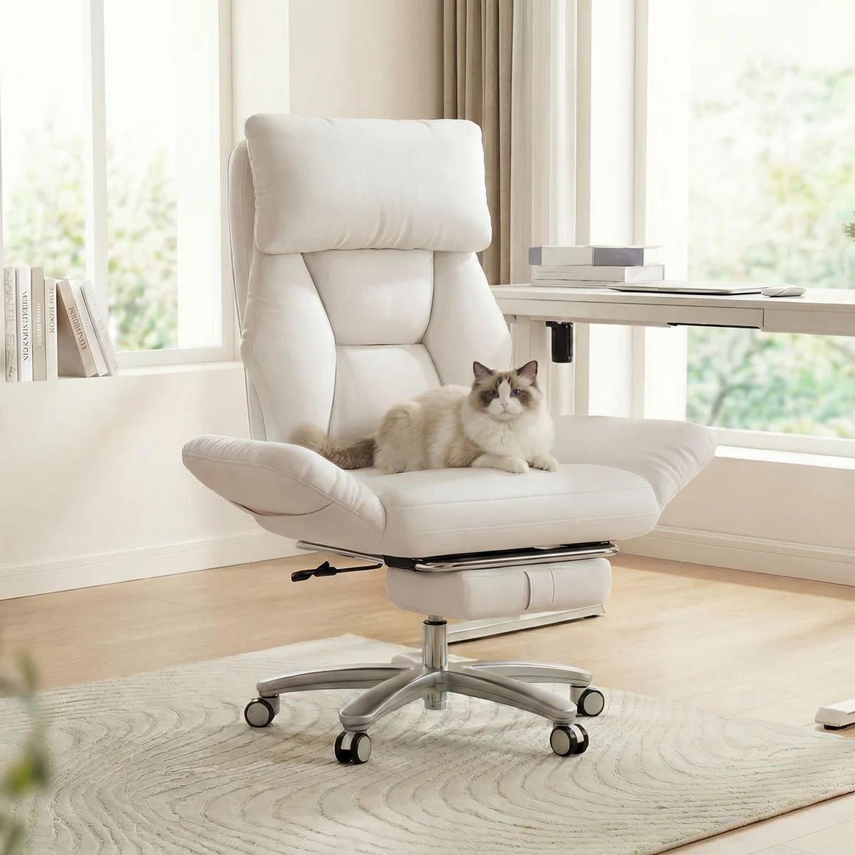 Cross Legged Office Chair Big and Tall Leather Office Chair with Footrest