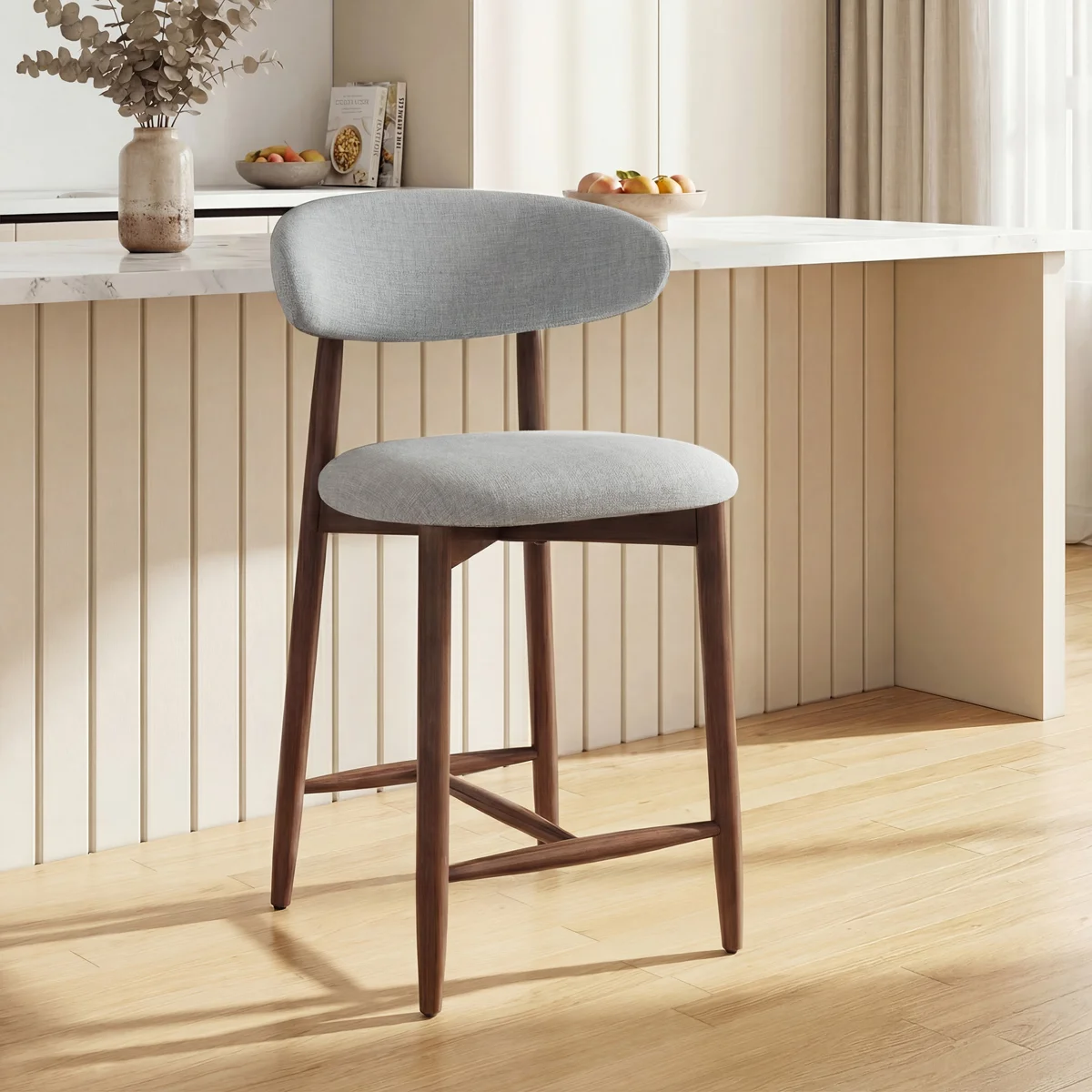 Upholstered Counter Height Bar Stool with Solid Wood legs
