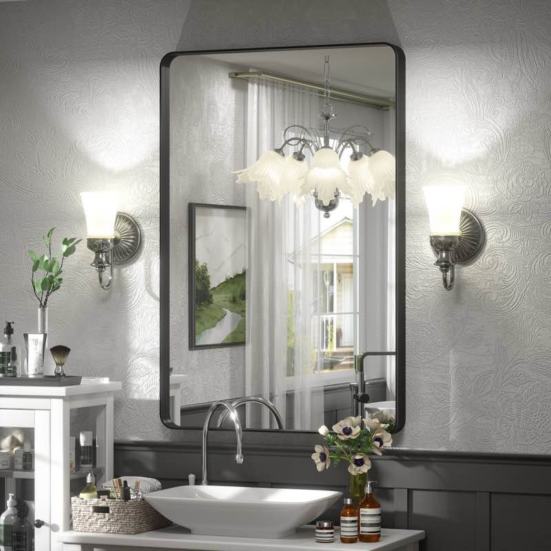 (Glass is broken. Frame could be used for DIY project) Aevar Tempered Glass and Aluminum Alloy Framed French Cleat Mounted Wall Mirror