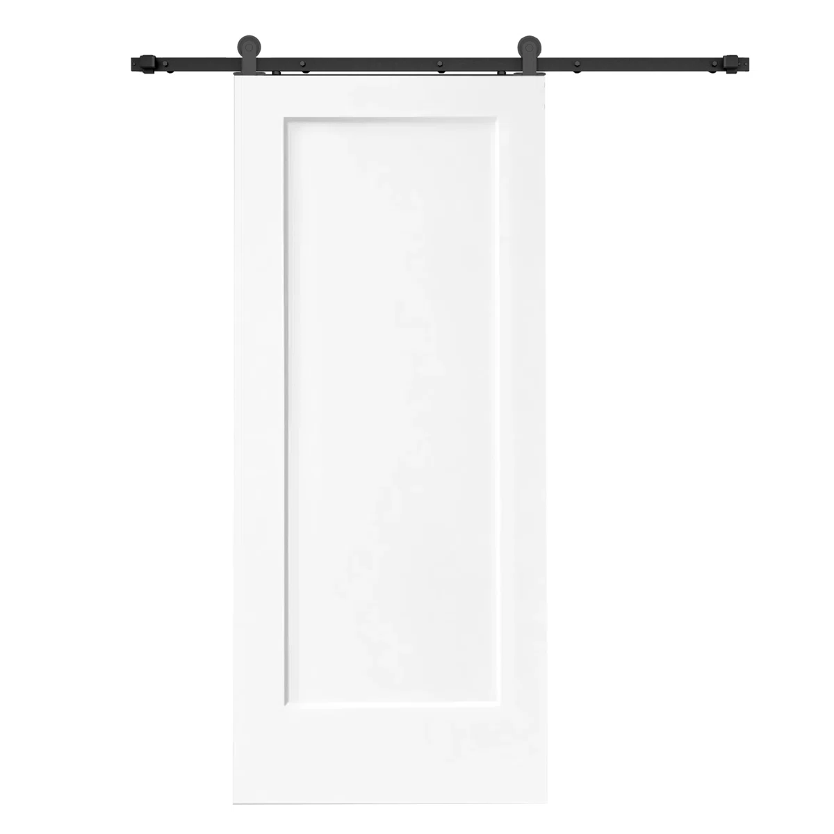 84" 1-Panel White Primed Solid Core Sliding Barn Door With Installation Hardware Kit and One Sided Matte Black Pull(Door Slab Pre-assembled）