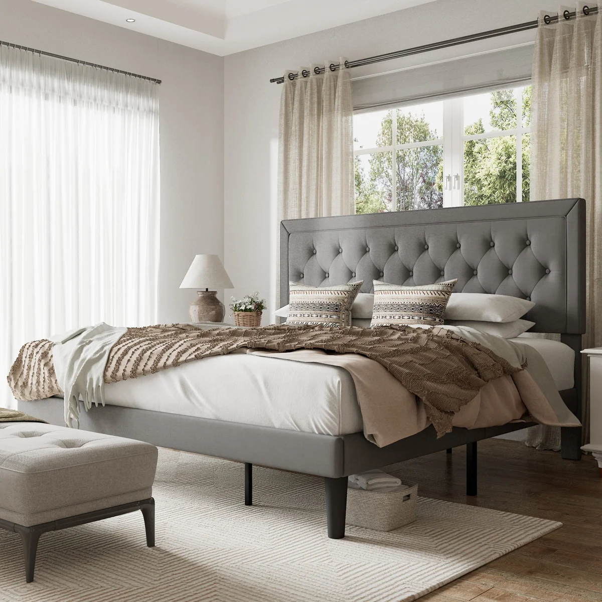 Hegg Tufted Upholstered Platform Bed with Wood Slats Headboard Included