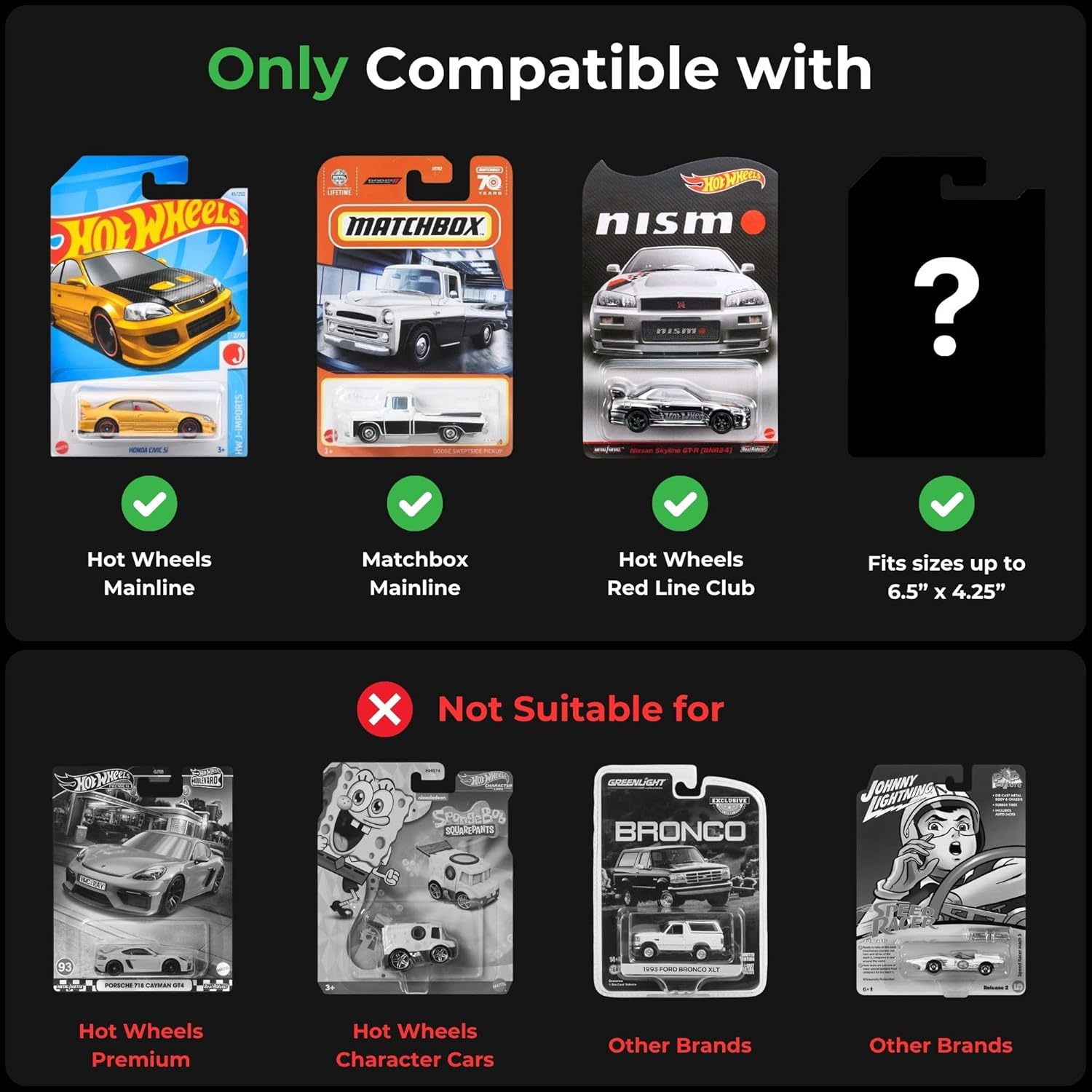 OTK 0.8mm (30mil) Heavy Duty Protector Case for Hot Wheels Mainline Carded Cars, Fits Standard 6.5 x 4.25 Cards, 2X Thicker Rigid PET Plastic, Molded UV Resistant Clamshell Storage (Pack of 25)