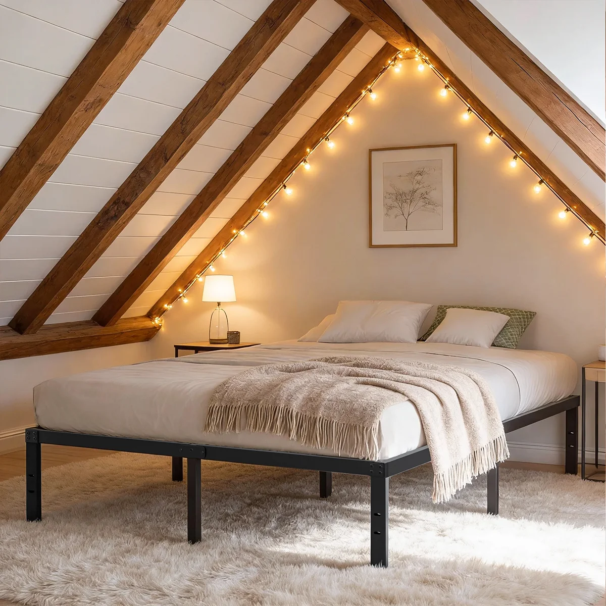 Turberville Black Metal Platform Bed Frame With Steel Slat Support, No Box Spring Needed