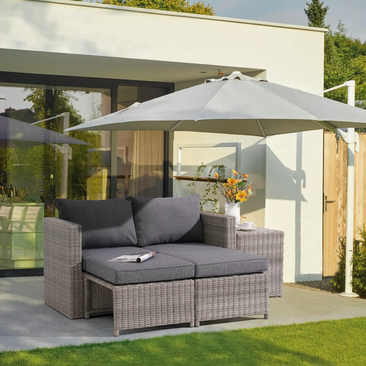 Morland 5 Piece PE Rattan Sectional Seating Group with Cushions