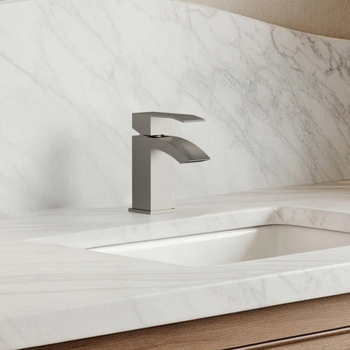 Waterfall Single Hole Bathroom Faucet, Single Handle Sink Faucet with Drain Assembly