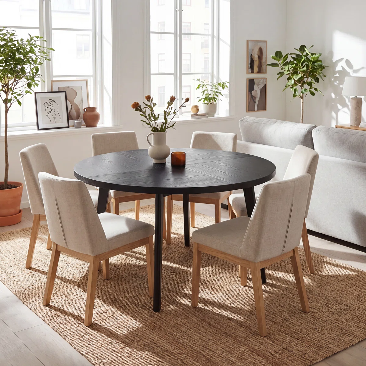 47.2'' W Round Kitchen Table With Solid Wood Frame and Legs For 4-6 People