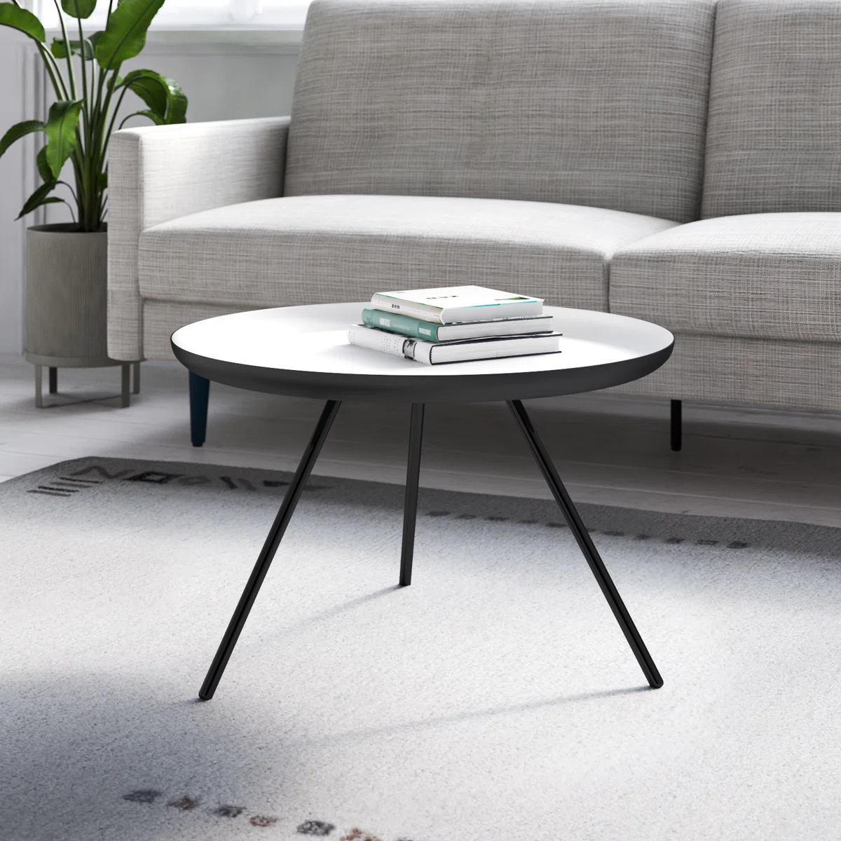 Albinca Round Metal Coffee Table 25" Diameter White, Black