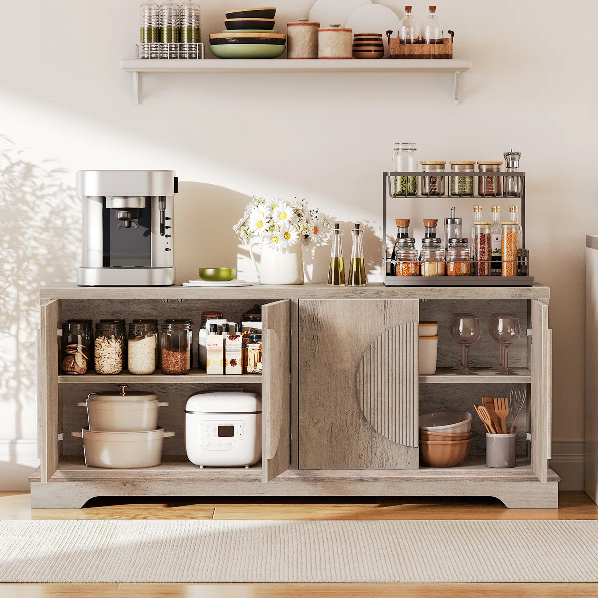 Manufactured Wood and Metal Sideboard with Adjustable Shelves